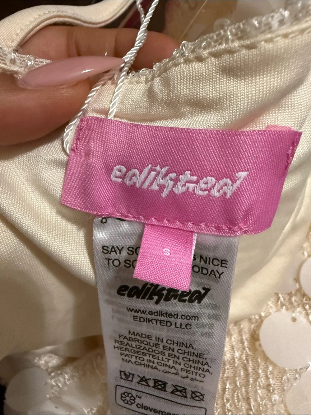 Edikted Ivory Sequin Halter Dress